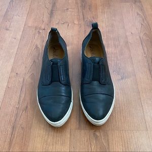 Black leather slip on sneakers!